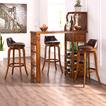 American solid wood bar chair bar chair home rotating backrest bar stool light luxury high stool European front desk chair