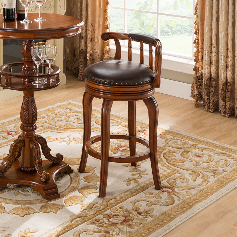European bar stool solid wood back leather bar chair bar counter solid wood bar bench bar stool high chair American swivel chair