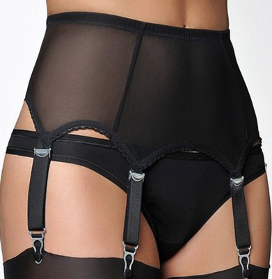 Black Slim Waist Garter Belt Set for Export, Wide Waistband, Non-Slip Metal 6-Hook Garter Clips, Includes Stockings