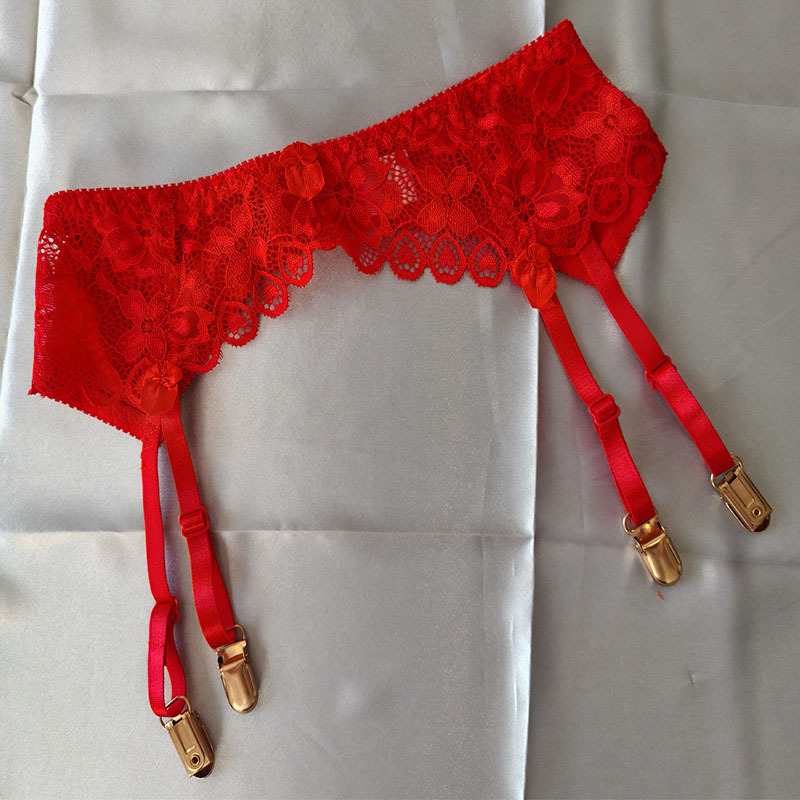 European and American Style Red Lace Stockings for the Year of Birth, Sexy Adjustable Duckbill Clip Non-Slip Garter Belt