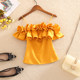 Summer new style foreign style fungus ruffles sling sweet solid color backless one word collar slim fit short top