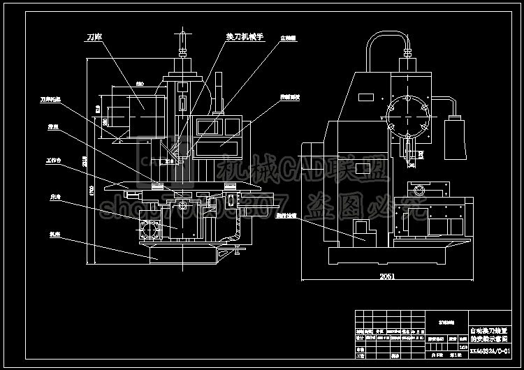 Design with CAD drawings and notes based on XKA5032A numerical control vertical milling machine and control system