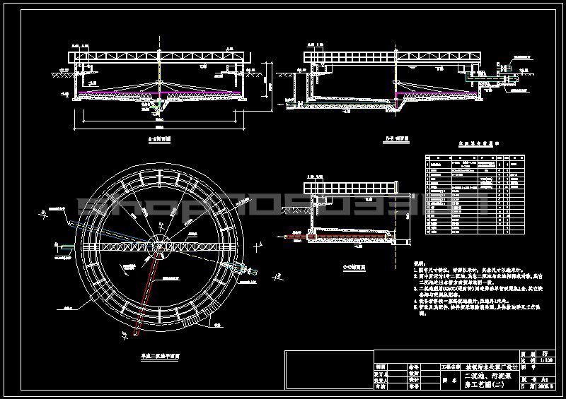 The town sewage treatment plant is designed with CAD drawings note