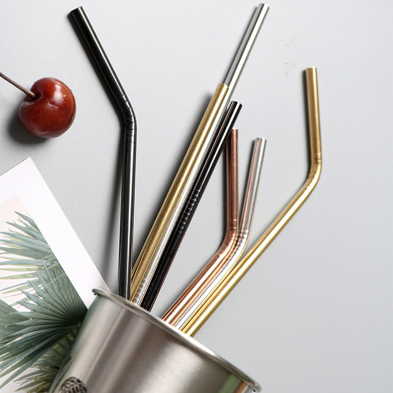 304 stainless steel straw environmental drinking straw milk tea cold drink thick straw metal elbow rooster cup iron straw portable