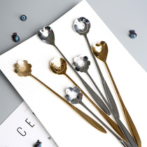 Coffee spoon long handle stirring spoon stainless steel small spoon creative cute personality golden milk tea spoon