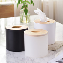 Simple drum tissue box creative napkin pumping box roll paper pumping box round solid wood lid tissue box