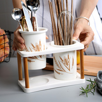 Ceramic chopsticks barrel drain household chopsticks barrel chopsticks box Korean storage rack chopsticks cage chopsticks barrel chopsticks cage