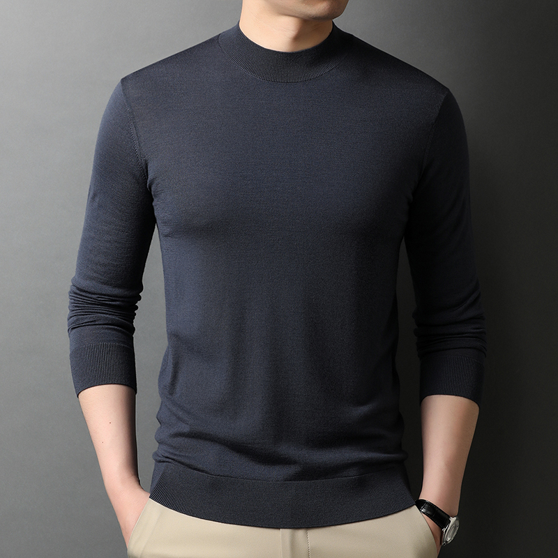 Passurin pure goat sweater 60 fine-spun men's upscale undershirt pure color ultra-thin slim sweater and half-height collar