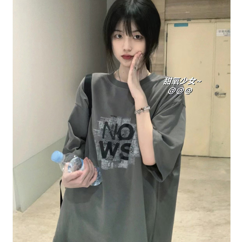 Gray Pure Cotton Short-Sleeved T-Shirt for Women, Summer 2026 New Popular Style, American-Style Loose Fit, Student Half-Sleeve Top