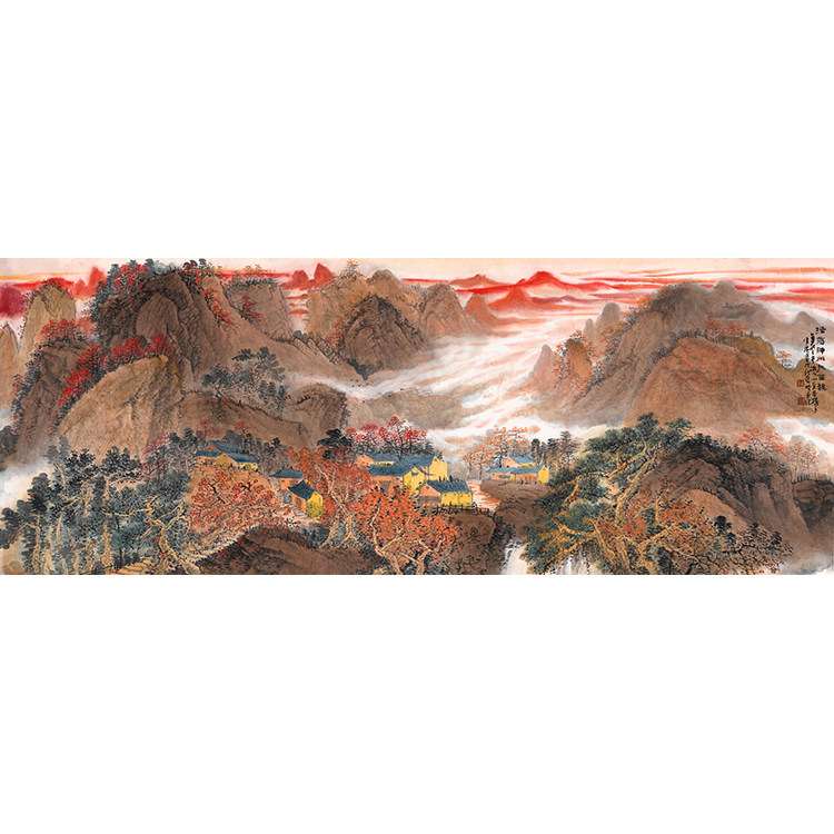 Magnificent Shenzhou landscape painting 65x180cm Rice paper printing six feet of calligraphy and painting inkjet calligraphy and painting copy painting core custom