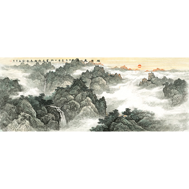 Sunrise sunrise Chinese painting small 6 feet 70x180cm Taishan sunrise Landscape painting Feng Shui calligraphy and painting Custom rice paper