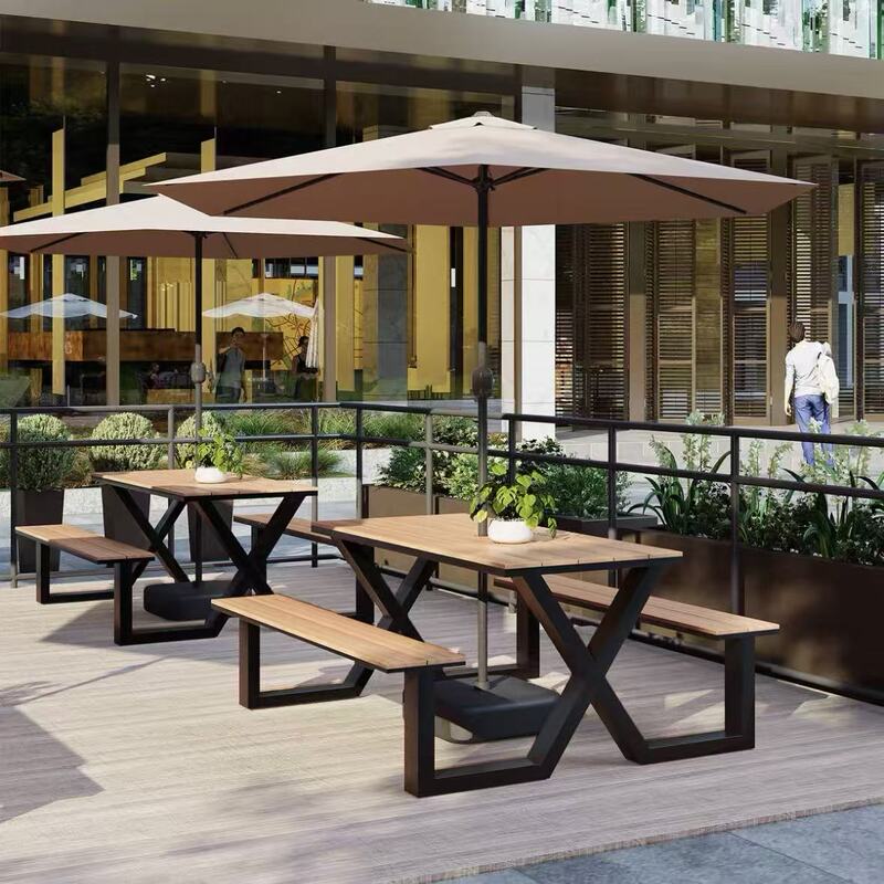 Outdoor Leisure Table and Chair Set with Umbrella, Suitable for Outdoor Use in Residential Areas, Parks, Squares, Milk Tea Cafes, Commercial Open-Air Tables