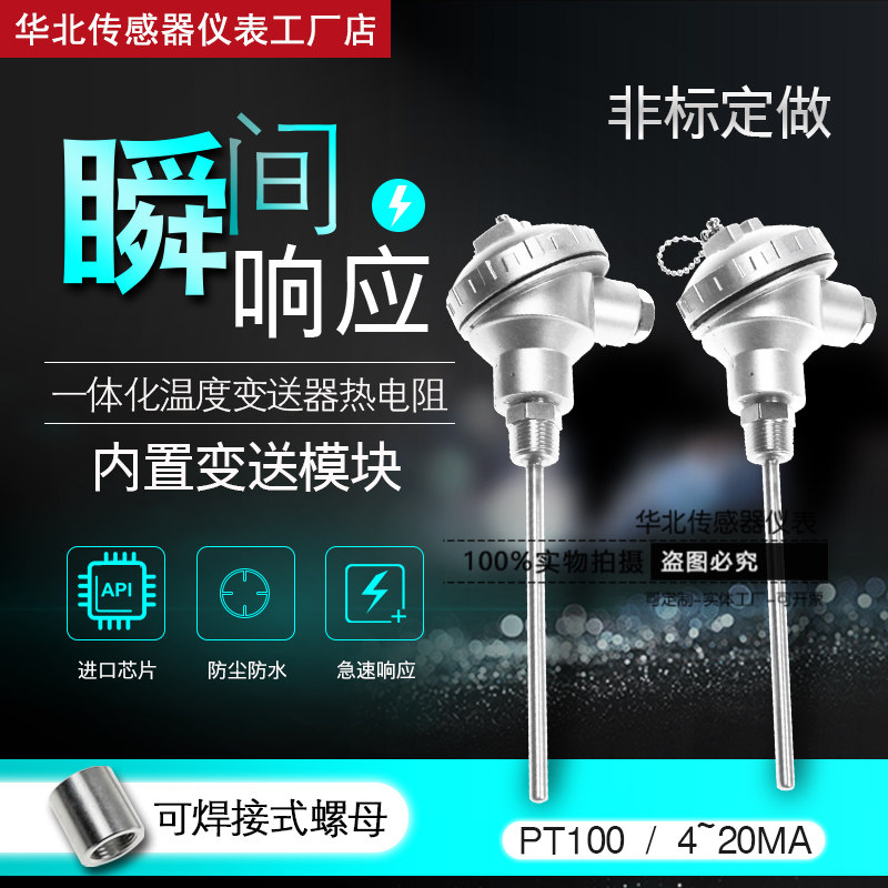 Armored integrated high temperature sensor PT100 platinum thermoresistance 4-20mA WZP-230 assembly probe