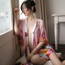 Kimono perspective print chiffon skirt erotic lingerie Japanese pajamas plus size bathrobe seduction uniform set