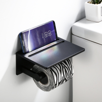 Non-perforated tissue holder Nordic black toilet toilet paper roll paper holder Wall-mounted tissue box mobile phone shelf creative