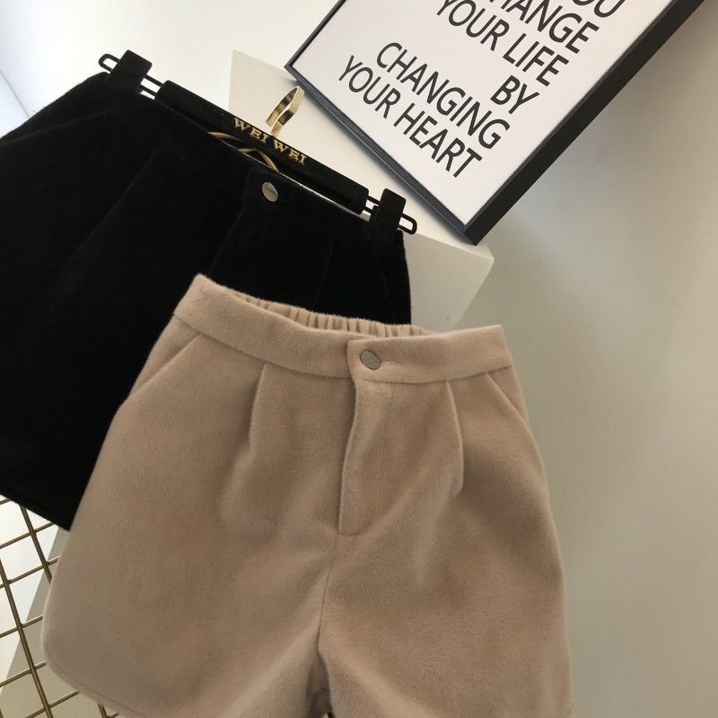 Mùa thu mới 2018 Hàn Quốc phiên bản quần short len ​​nữ cao eo co giãn eo mùa thu và mùa đông mặc bốt quần ống rộng ống rộng quần short jean nữ cạp cao