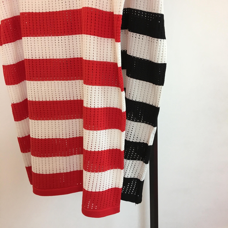 2018 mùa hè mới Châu Âu và Mỹ Fan ice sọc lụa lỏng tính khí polo ve áo hollow knit váy dài phụ nữ đầm maxi dự tiệc