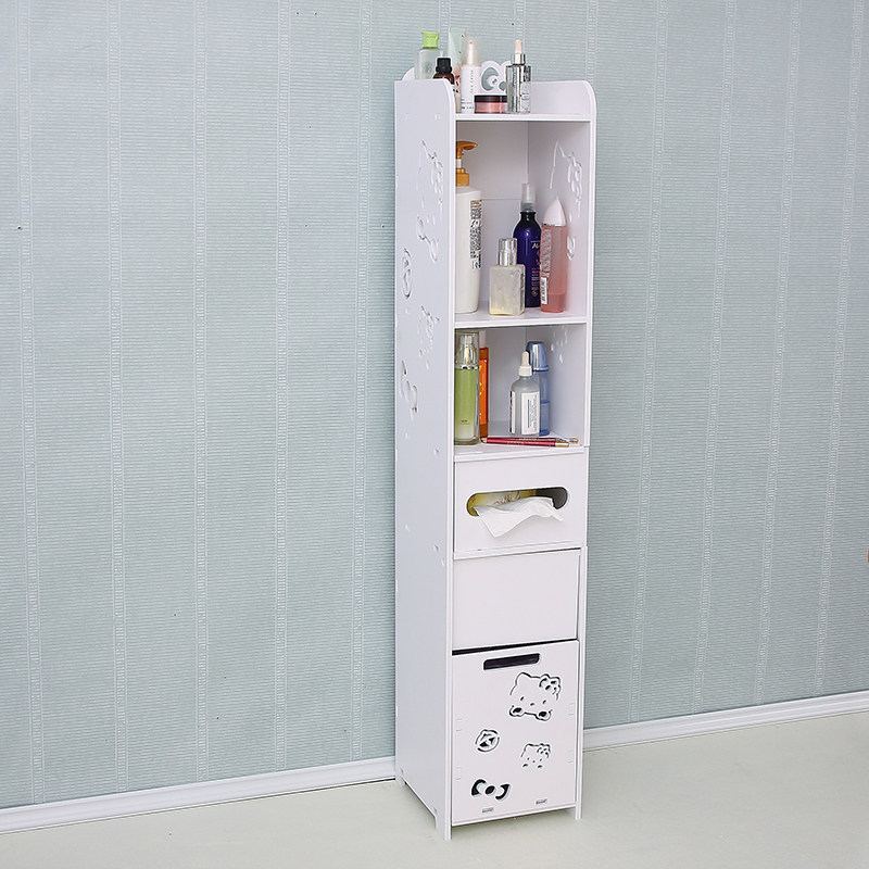 Powder room toilet Toilet side cabinet Side cabinet Floor-to-ceiling narrow cabinet Waterproof storage cabinet shelf Bathroom storage without punching