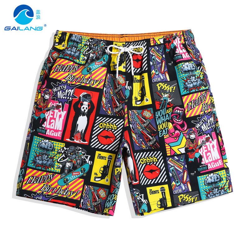 Men Beach Pants Downpable Spa Swimming Pants Speed Dry Easy Seaside Holiday Graffiti Four-corner Shorts Swim Suit