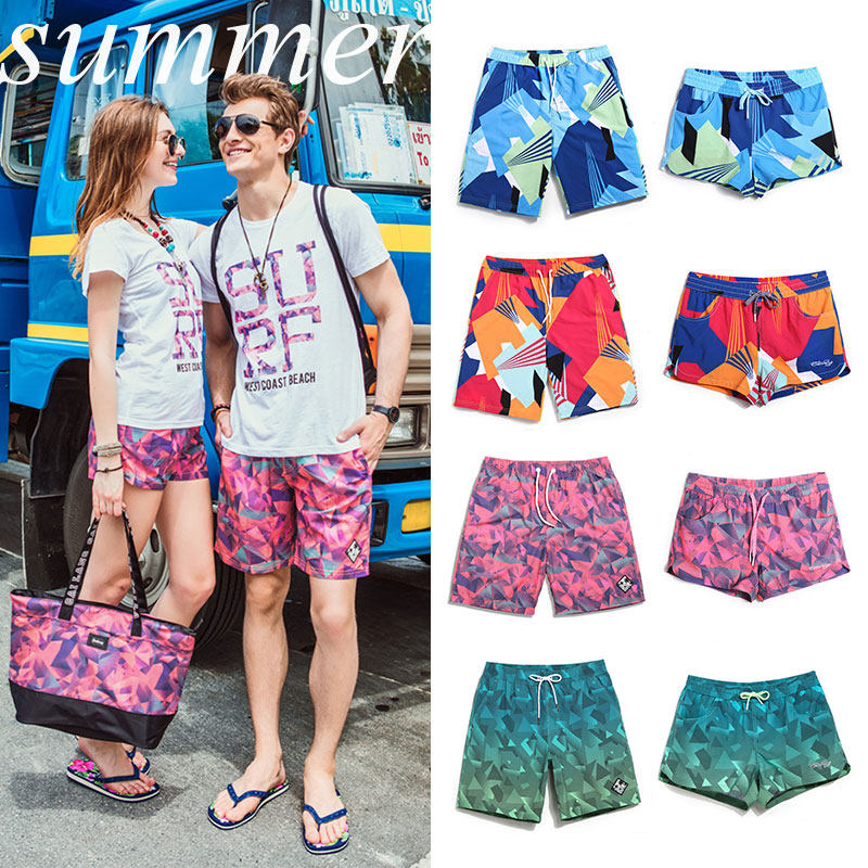 Men's beach pants Women's beach pants Five-point large size quick-drying seaside vacation couple swimming trunks hot spring four-corner shorts