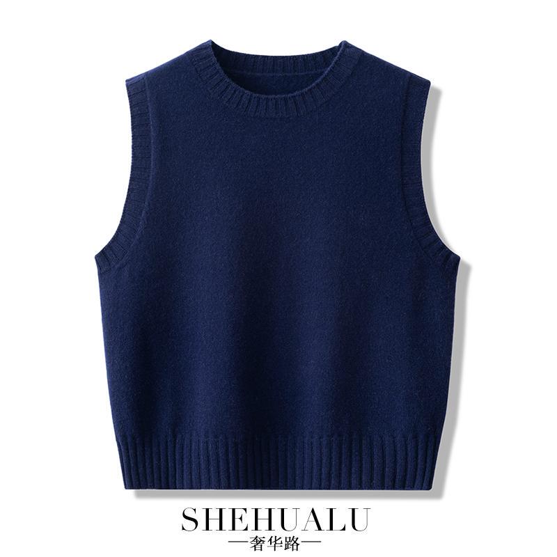 Pure Wool Round Neck Knitted Vest for Women, Spring and Autumn 2026 New Versatile Outerwear, Thin Sweater Vest
