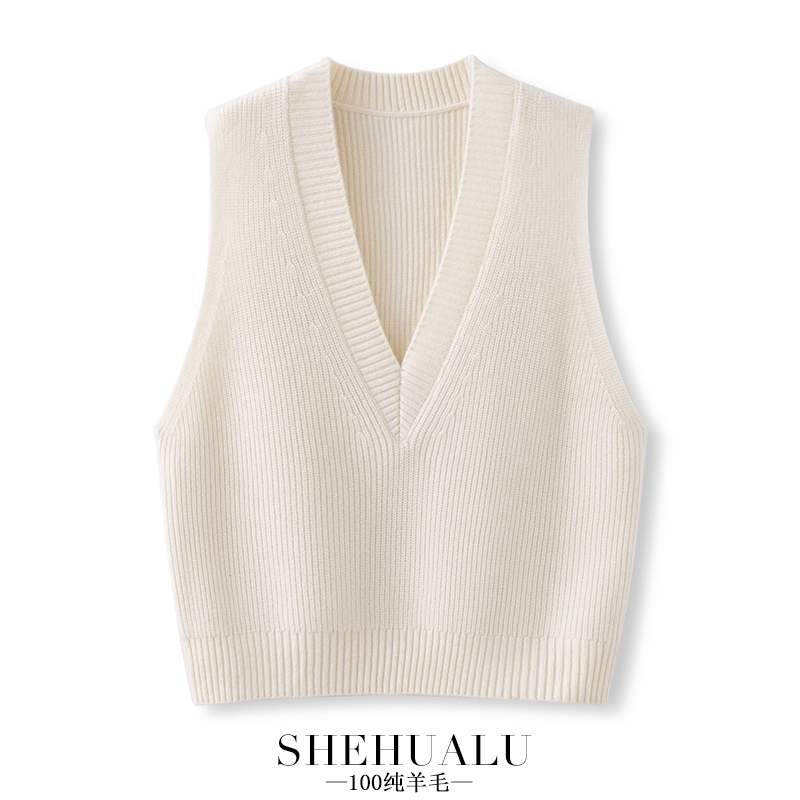 100% Pure Wool Knitted Vest for Women, Suitable for Layering in Spring and Autumn, 2026 New Style, Loose Fit, Large V-Neck Sweater Vest