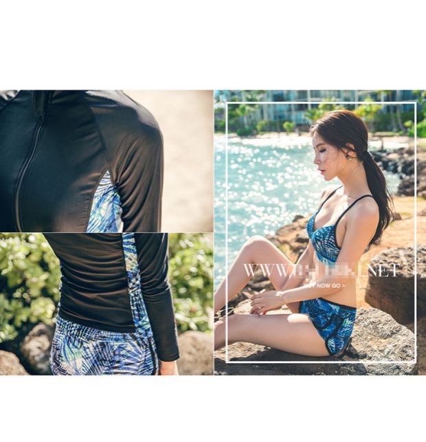 Hàn Quốc bộ đồ lặn chia dây kéo kem chống nắng sứa dài tay áo bơi lướt quần áo người yêu - Vài đồ bơi 	đồ đôi maxi đi biển