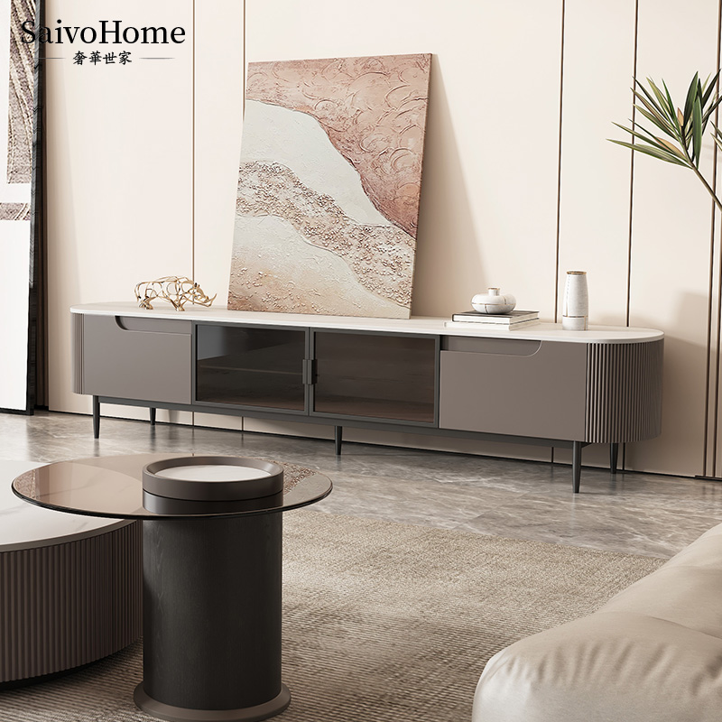Luxury family modern light luxury TV cabinet coffee table combination living room small apartment slate floor cabinet designer furniture