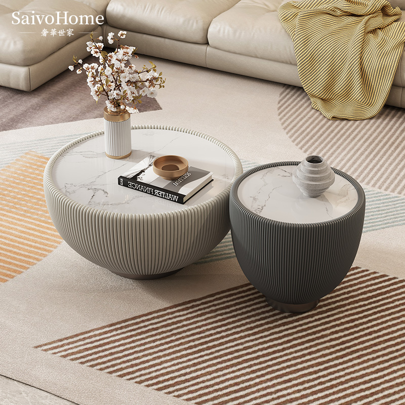 Luxurious Family Light Extravagant Modern Style Tea Table Composition Creative Round Rock Board Tea Table Designer Style Furniture