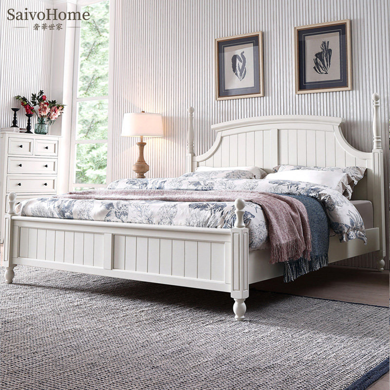 American all-wood bed princess bed 1 8 m double white large bed oak light lavish modern minimalist 1 5 simple bed