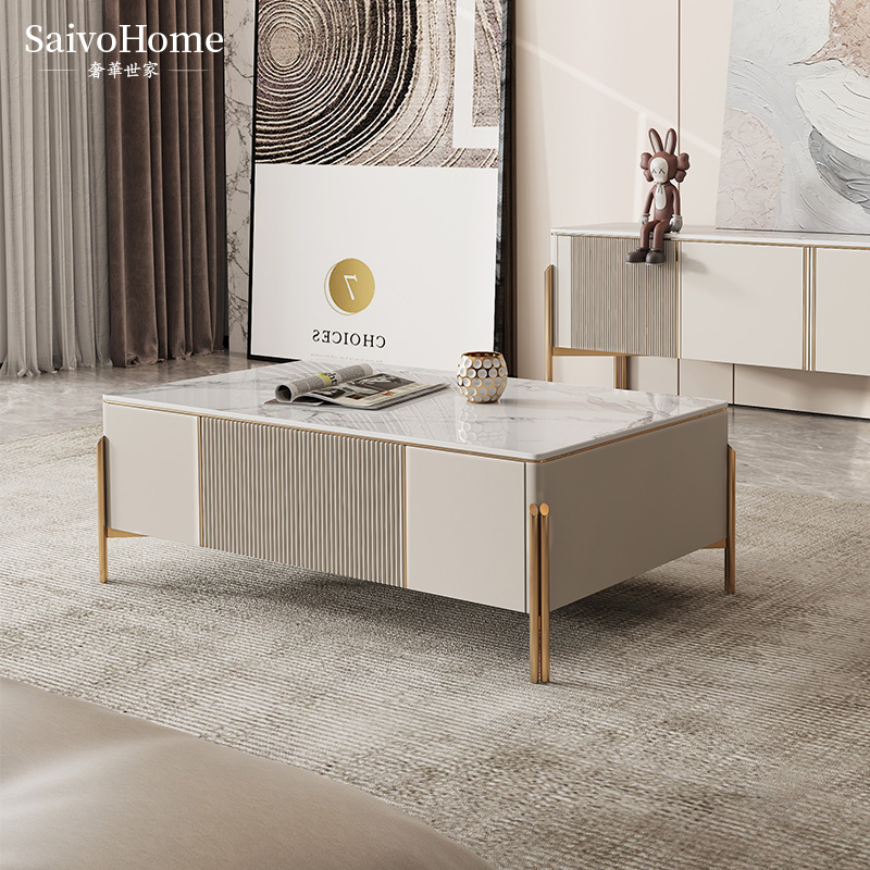 Luxury family Italian light luxury slate tea table TV cabinet combination modern minimalist living room small apartment tea table combination