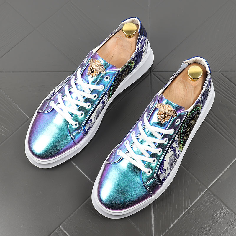 European station men color printing shoes fashion brand new thick sole casual shoes and Korean edition round head liner shoes