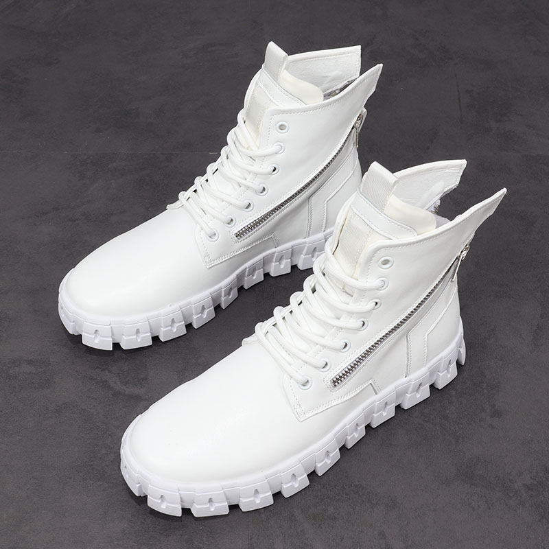 European station Martin boots men's leather Chelsea boots Korean version high-top leather shoes British style black short boots mid-top boots