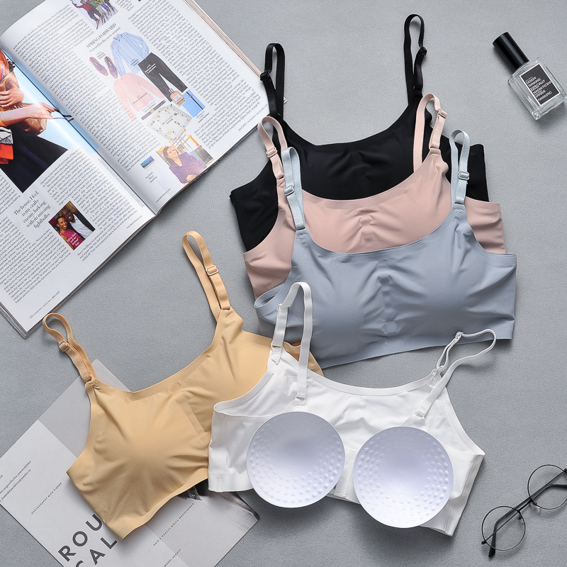 Ice silk three rows of buttons wrapped in chest lingerie girl student anti-walking light harnesses Breasted Breast Pops Milk small No steel ring bra thin