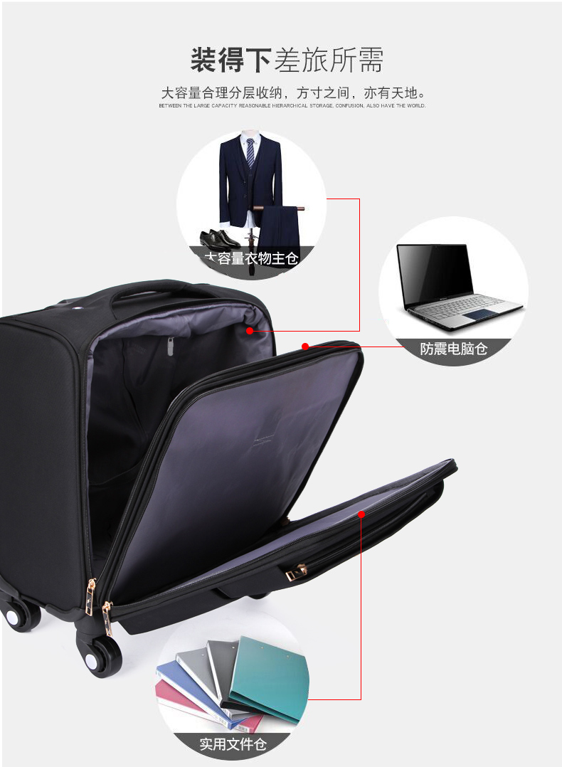 Trường hợp xe đẩy 18 inch nam vali kinh doanh vali vải Oxford 20 tiếp viên hàng không nhỏ lên máy bay mật khẩu hộp nữ 2428 - Va li vali lock and lock