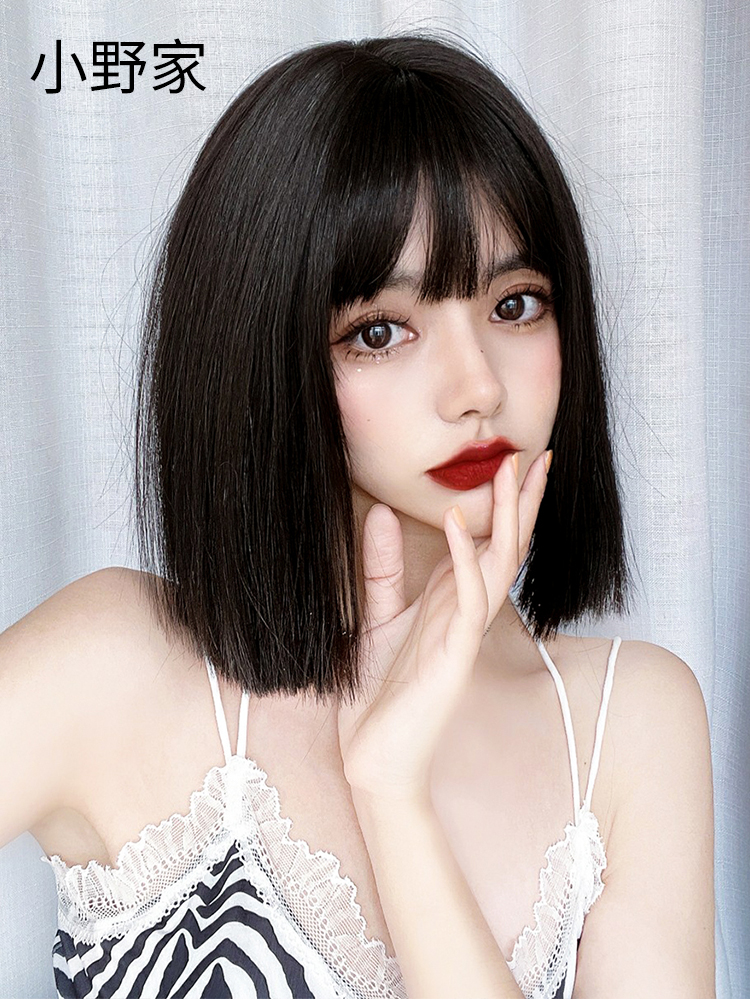 Comic Liuhai wig Female long straight hair clavicle hair Qi thick Liuhai round face net red real hair full headgear