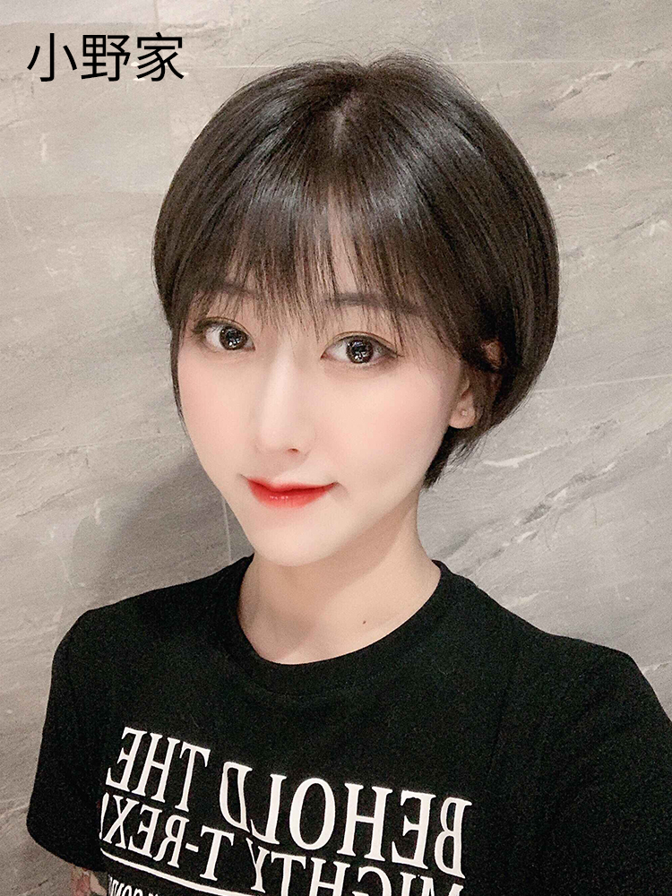 Ono family wig Gao Junxi with the same female short hair full real hair net red air bangs hand-woven full head cover style