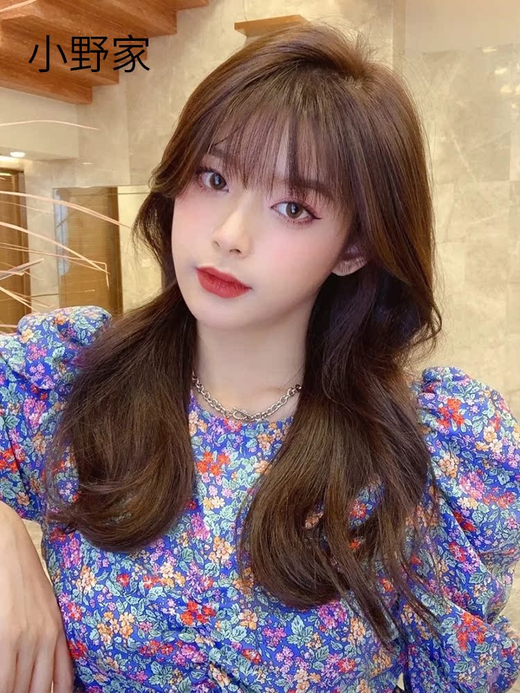 Onoya wig female long curly hair Air bangs wave curl real hair fluffy natural net red full headgear