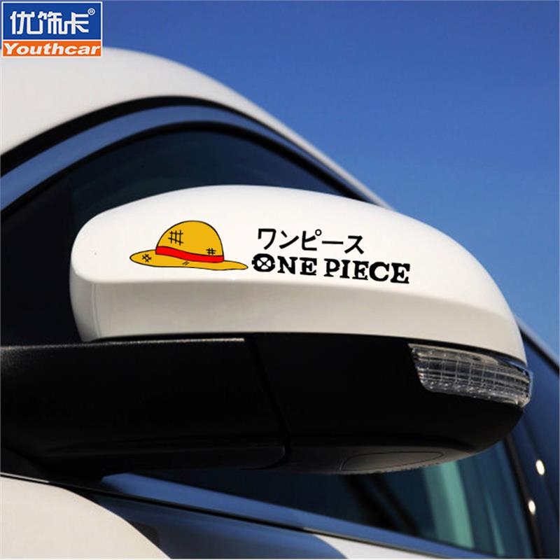 Trendy Car One Piece Luffy Rearview Mirror Car Stickers Personalized Creative Decorative Stickers Latte Art Cartoon Animation Stickers