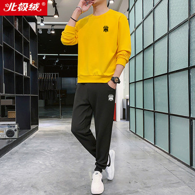 北极绒春秋款休闲套装男士卫衣打底衫圆领