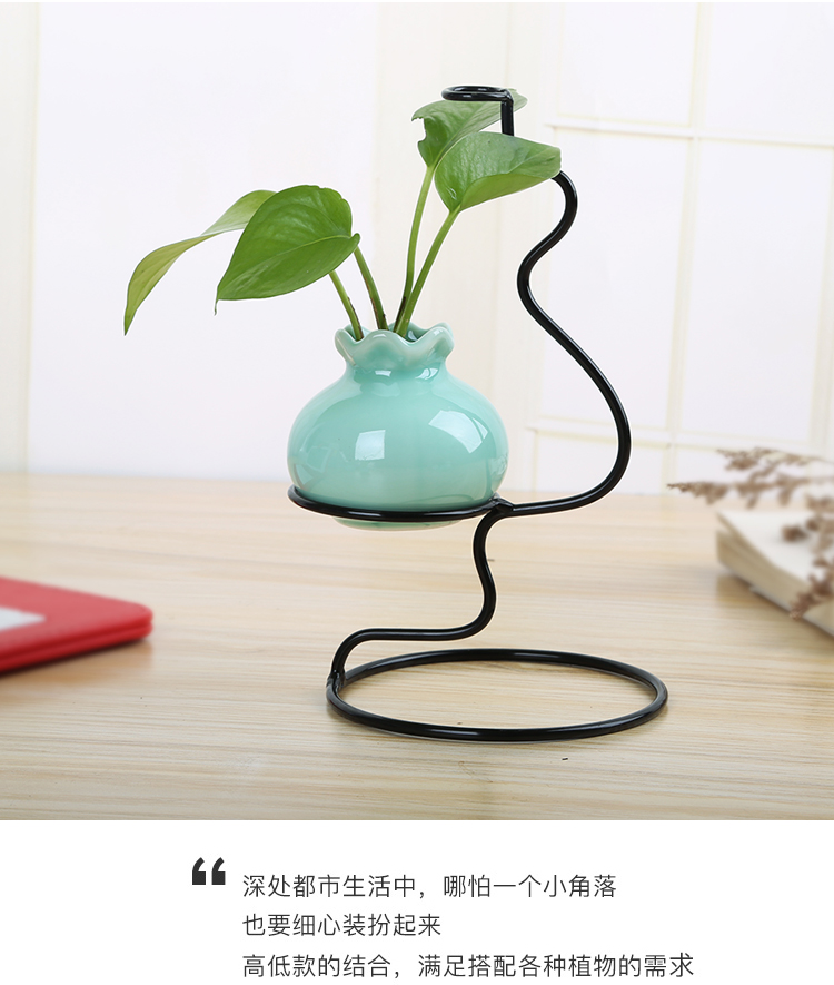 Sáng tạo sắt rèn phòng khách nhà thủy canh gốm trang trí bình nước trang trí màu xanh lá cây máy tính để bàn màu xanh lá cây nhỏ chậu hoa đơn giản - Vase / Bồn hoa & Kệ chậu nhựa trồng hoa