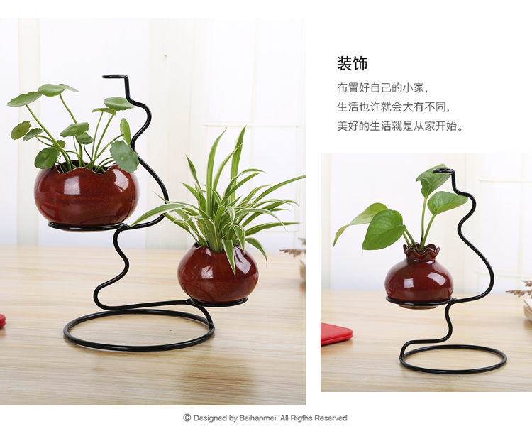 Sáng tạo sắt rèn phòng khách nhà thủy canh gốm trang trí bình nước trang trí màu xanh lá cây máy tính để bàn màu xanh lá cây nhỏ chậu hoa đơn giản - Vase / Bồn hoa & Kệ chậu nhựa trồng hoa