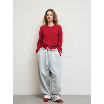 Daluo 100% wool base versatile round neck and long sleeve knitted cardigan short sweater