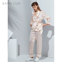 SANGLUO Sang Luo 19 bộ đồ ngủ dài tay mùa đông bằng lụa nặng với bộ áo lụa lụa cổ chữ V - Nam giới quần áo ngủ nam