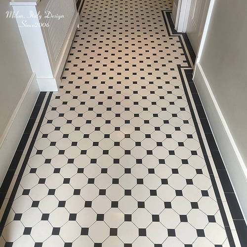 Викторианская восьмиугольная плитка Черно -белая проверяемая наземная плитка французская мозаика Баос