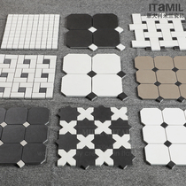 French decoration Bauhaus Bauhaus high-definition mosaic bathroom floor tiles full-body tiles black and white tiles