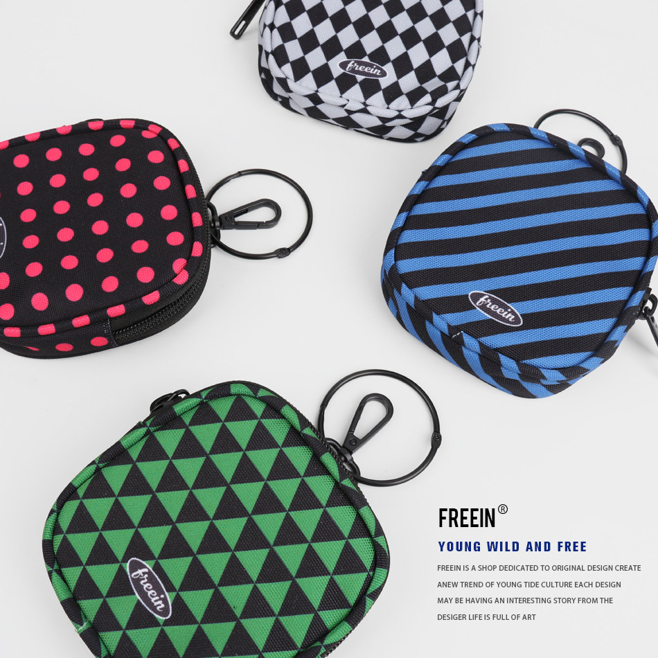 FREEIN Key Bag Geometry Printed Zero Wallet Mini Headphones Small Square Bag Key Card Bag Hanging Decoration Bag Tide