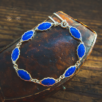 Palace Wind Florence Italy Antique Jewelry Reengraving 999 Foot Silver High Temperature Blue Enamel Pure Silver Bracelet