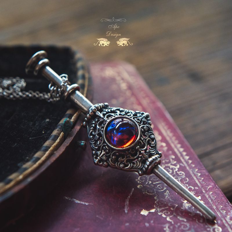 Harry Potter and Fantastic Beasts and Where to Find Them Blood Pledge 925 Sterling Silver Handmade Dragon's Breath Stone Necklace Sweater Chain