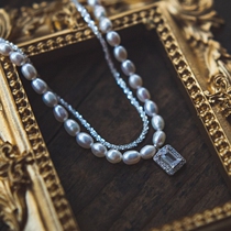 Wave light clear Italian 925 silver chain retro natural pearl necklace trendy pearl laminated necklace jewellery